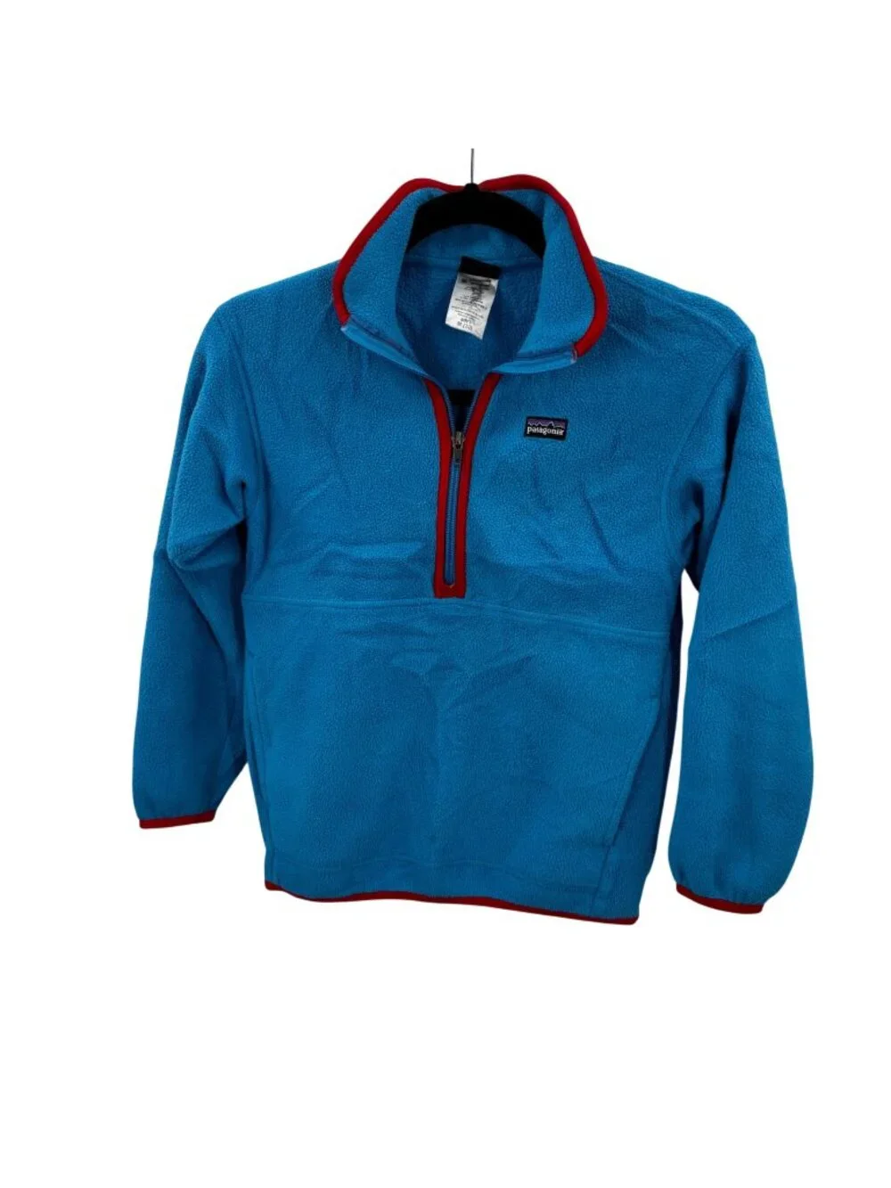 Patagonia Synchilla Boys Medium Blue Fleece Pullover Red Trim 1/4 Zip
